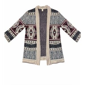 Forever 21 Tribal Aztec Open Front Cardigan Sweater Womens Medium Boho